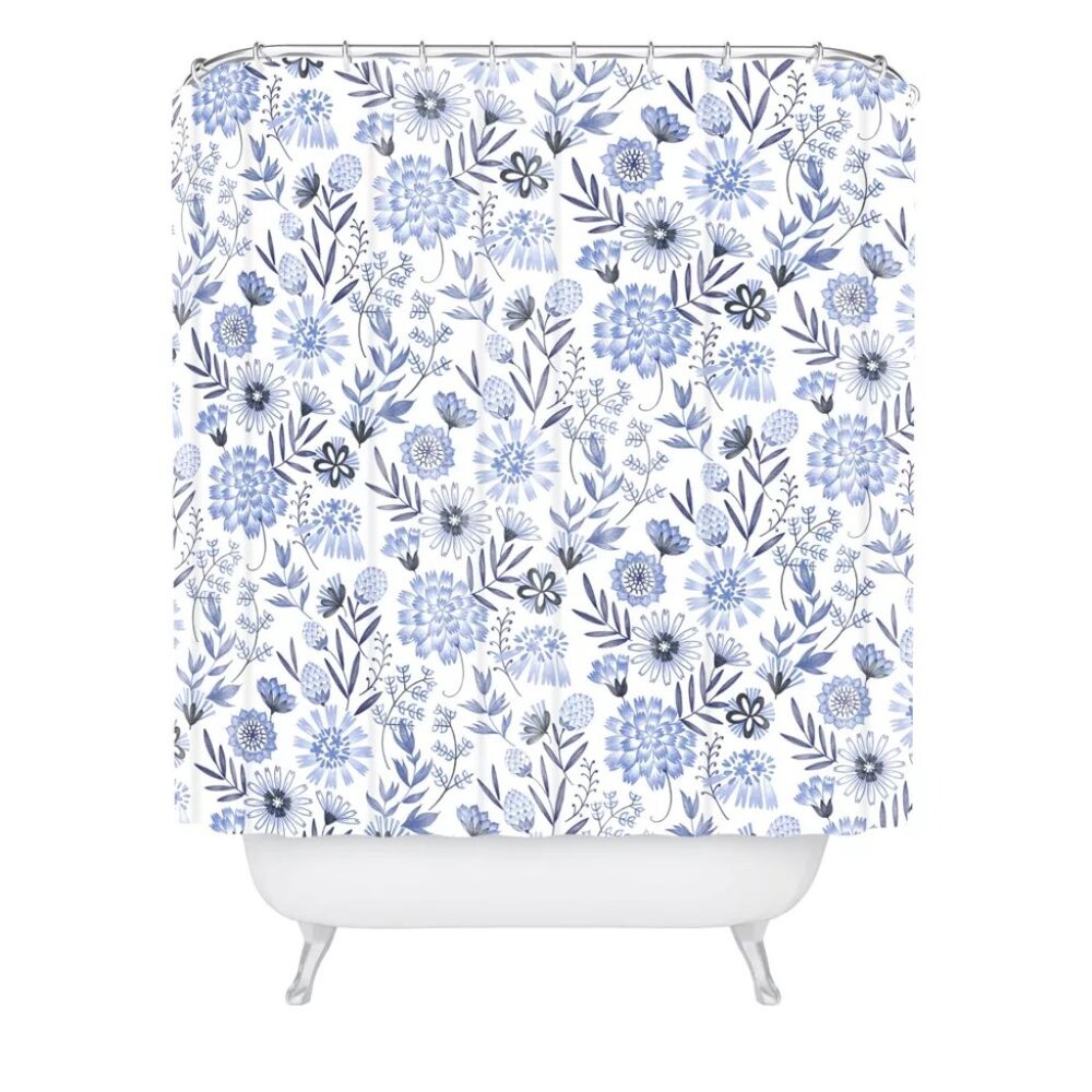Deny Designs Blue & White Multi Floral Designed Shower Curtain 69" x 72" NWOT